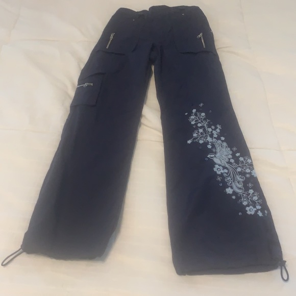 Y2K Limited Too Pants embroidered embellished sequins birds flowers navy blue 8 - Picture 2 of 16